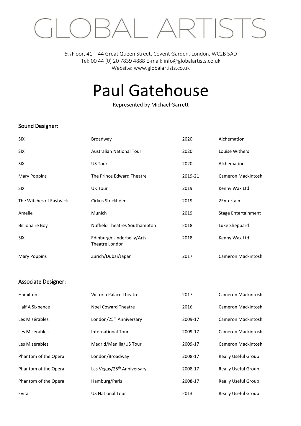 Paul Gatehouse Represented by Michael Garrett