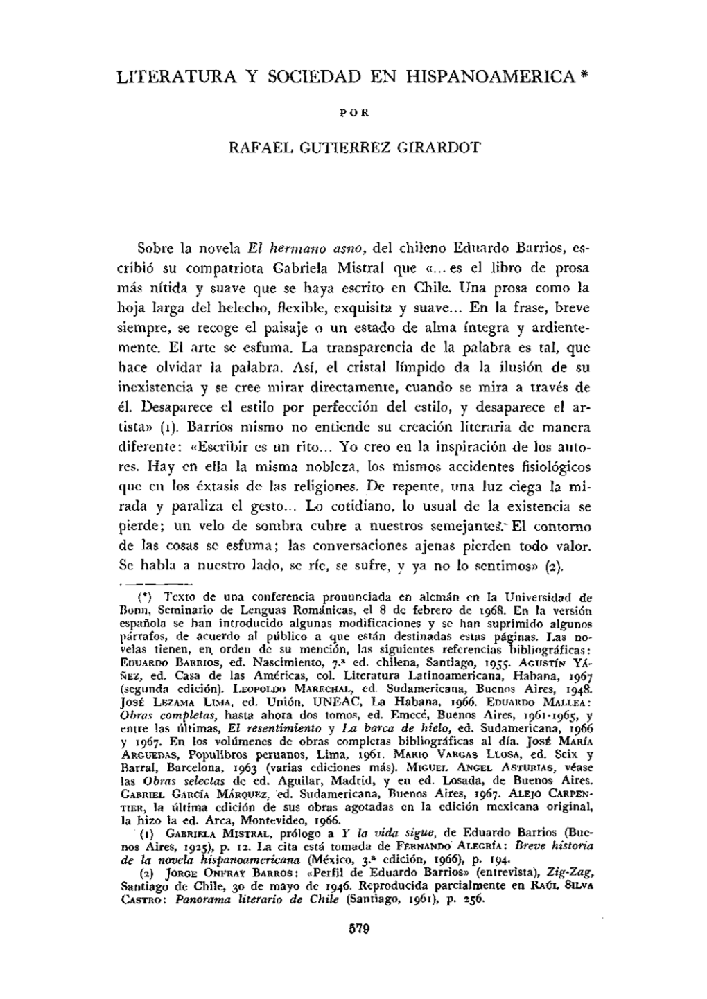 Literatura Y Sociedad En Hispanoamérica / Por Rafael Gutiérrez Girardot
