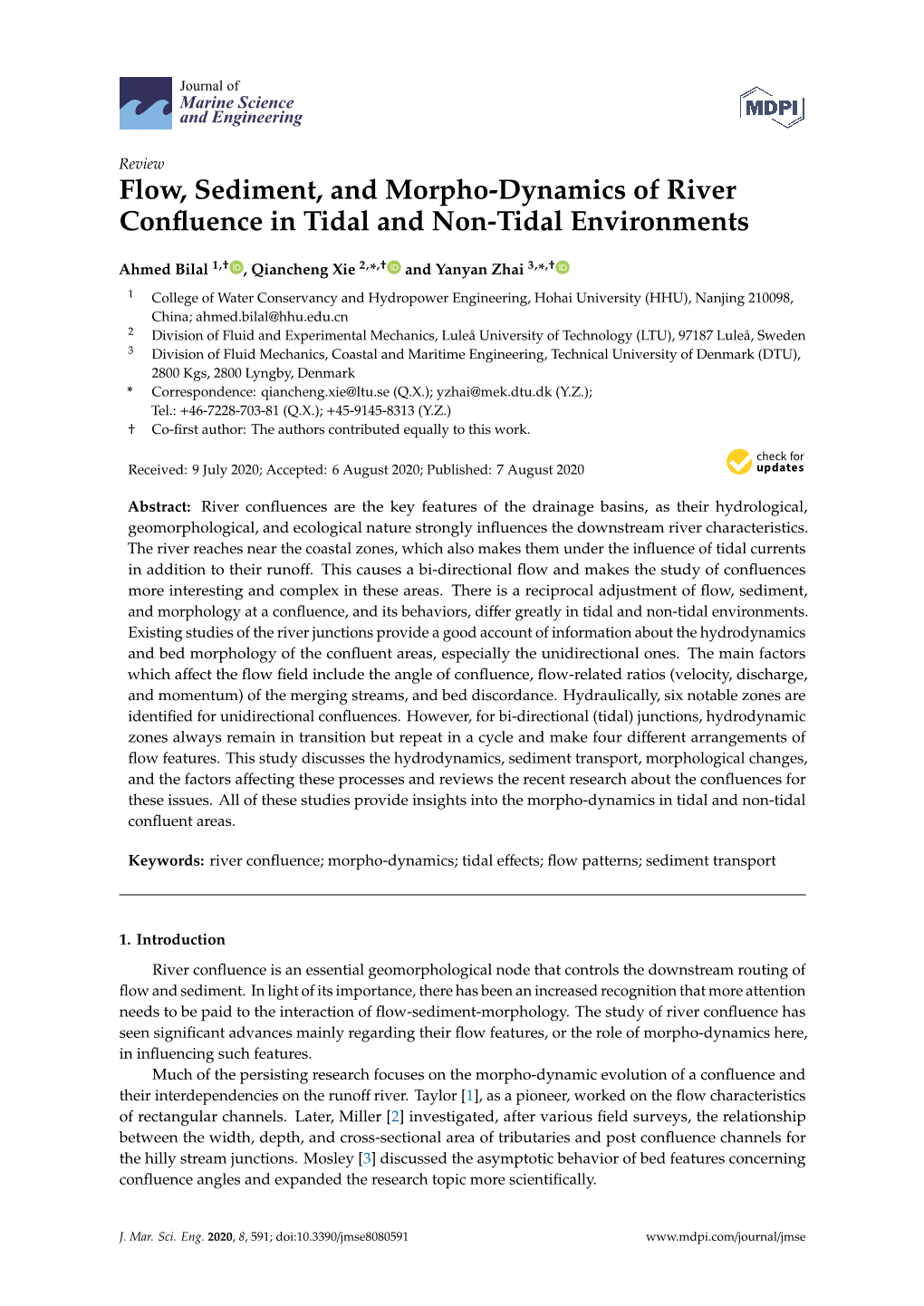 Flow, Sediment, and Morpho-Dynamics of River Conﬂuence in Tidal and Non-Tidal Environments