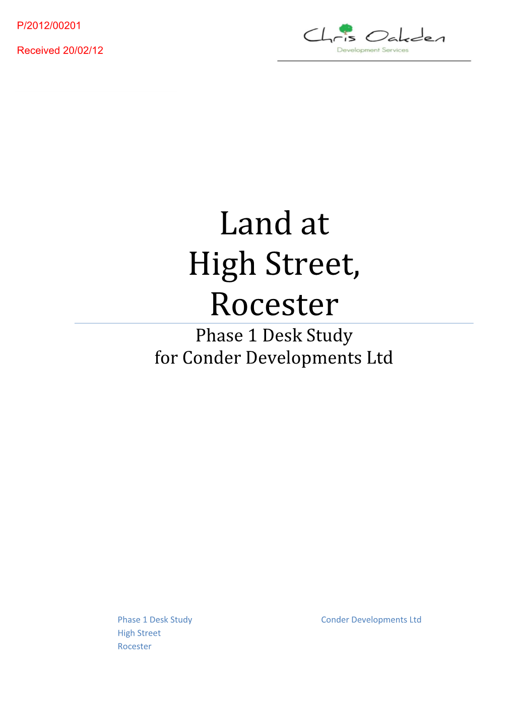 Land at High Street, Rocester Phase 1 Desk Study for Conder Developments Ltd