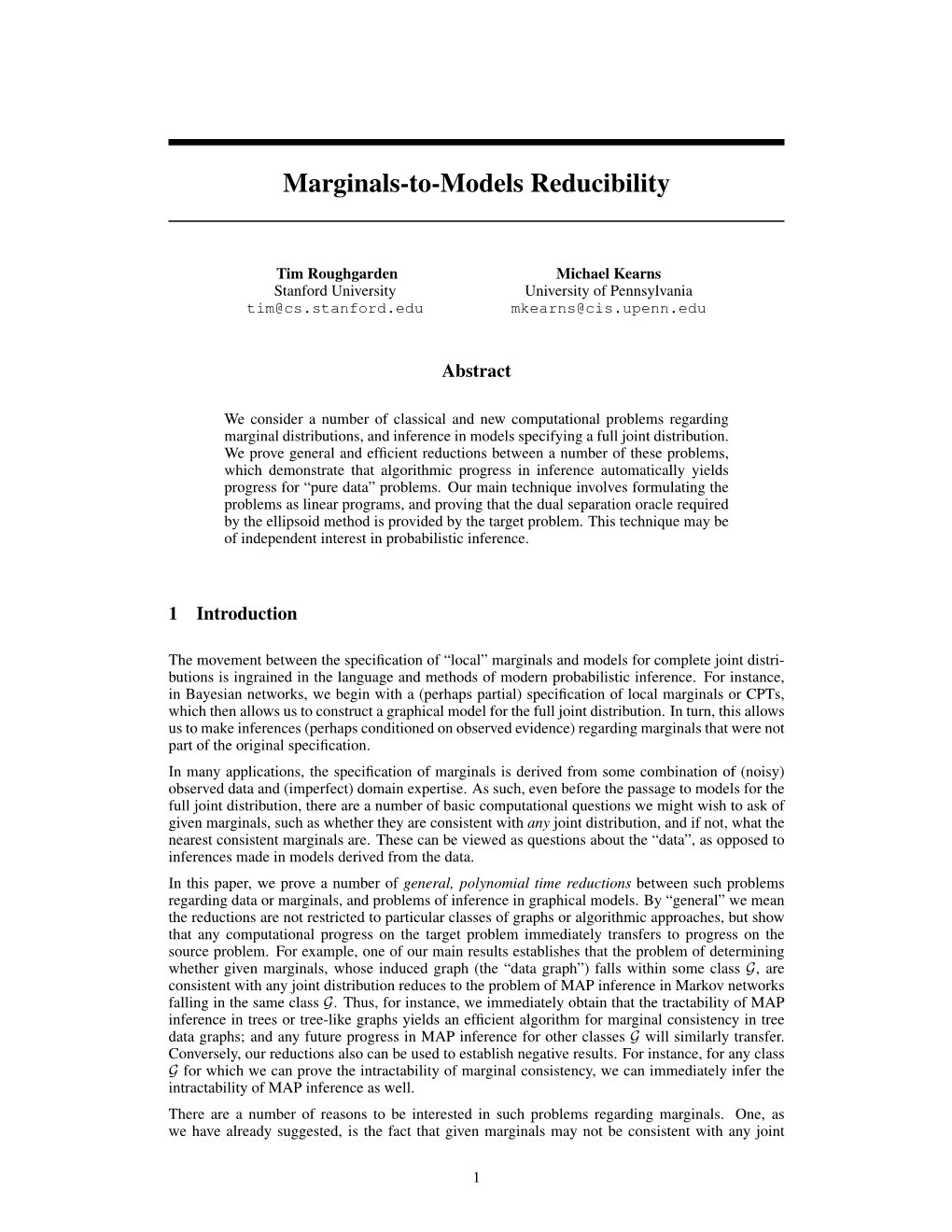 Marginals-To-Models Reducibility
