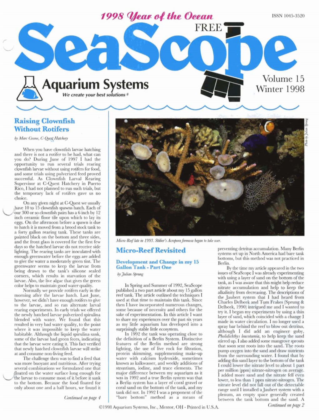 Aquarium Systems Winter 1998 \ - We Creaie Your Best &Ti- *