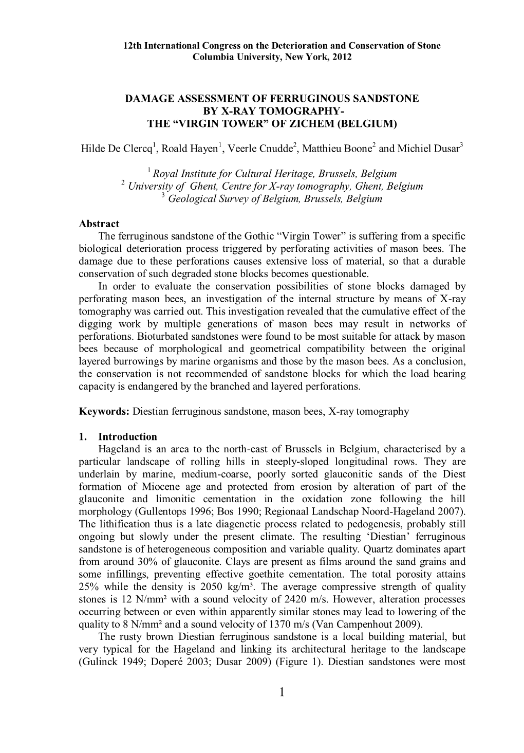 Damage Assessment of Ferruginous Sandstone by X-Ray Tomography- the “Virgin Tower” of Zichem (Belgium)