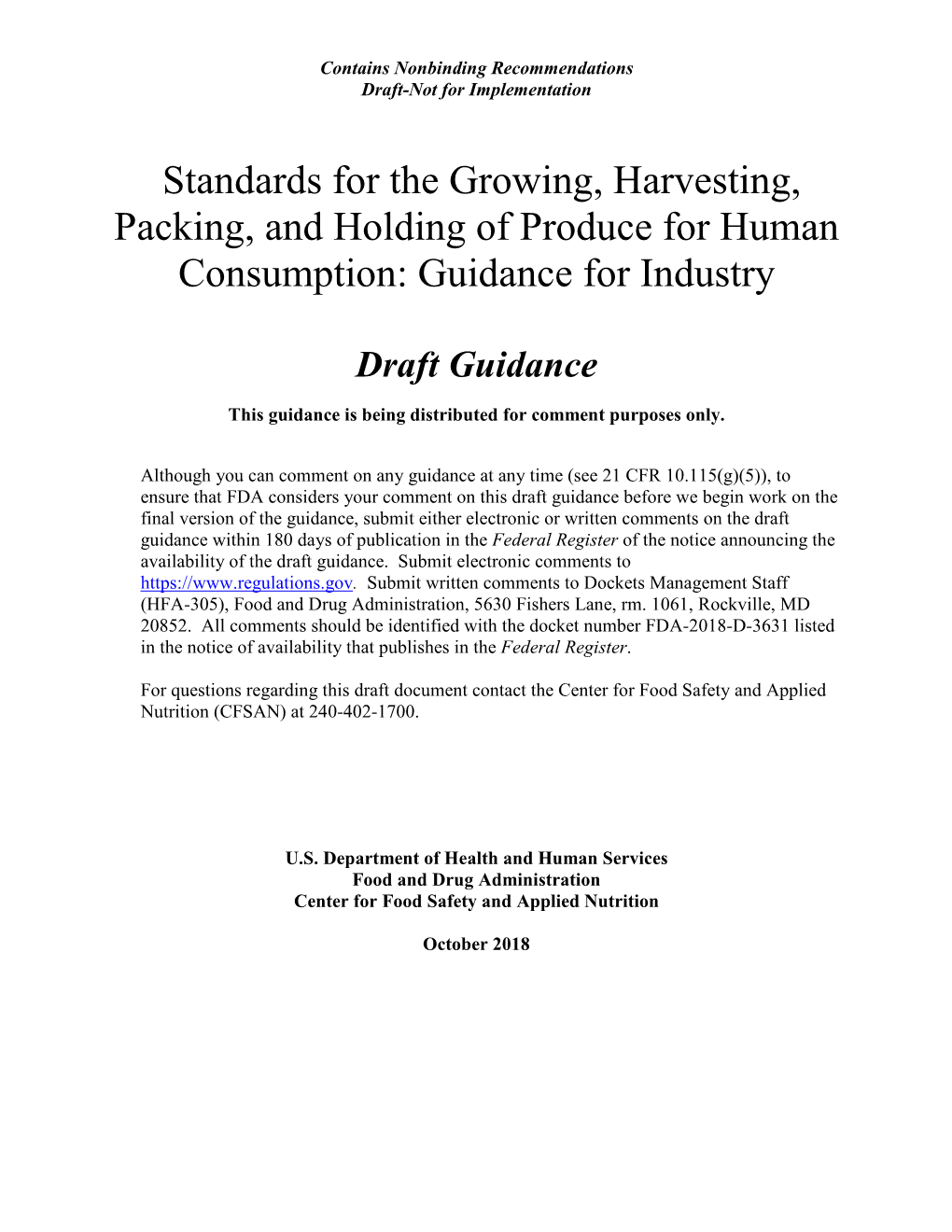Standards for the Growing, Harvesting, Packing, and Holding of Produce for Human Consumption: Guidance for Industry