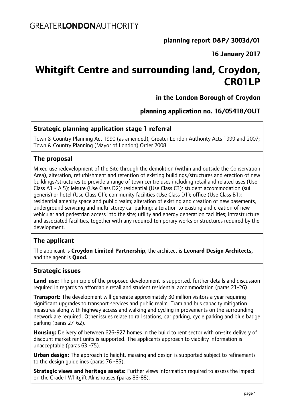 Whitgift Centre and Surrounding Land, Croydon, CR01LP in the London Borough of Croydon Planning Application No