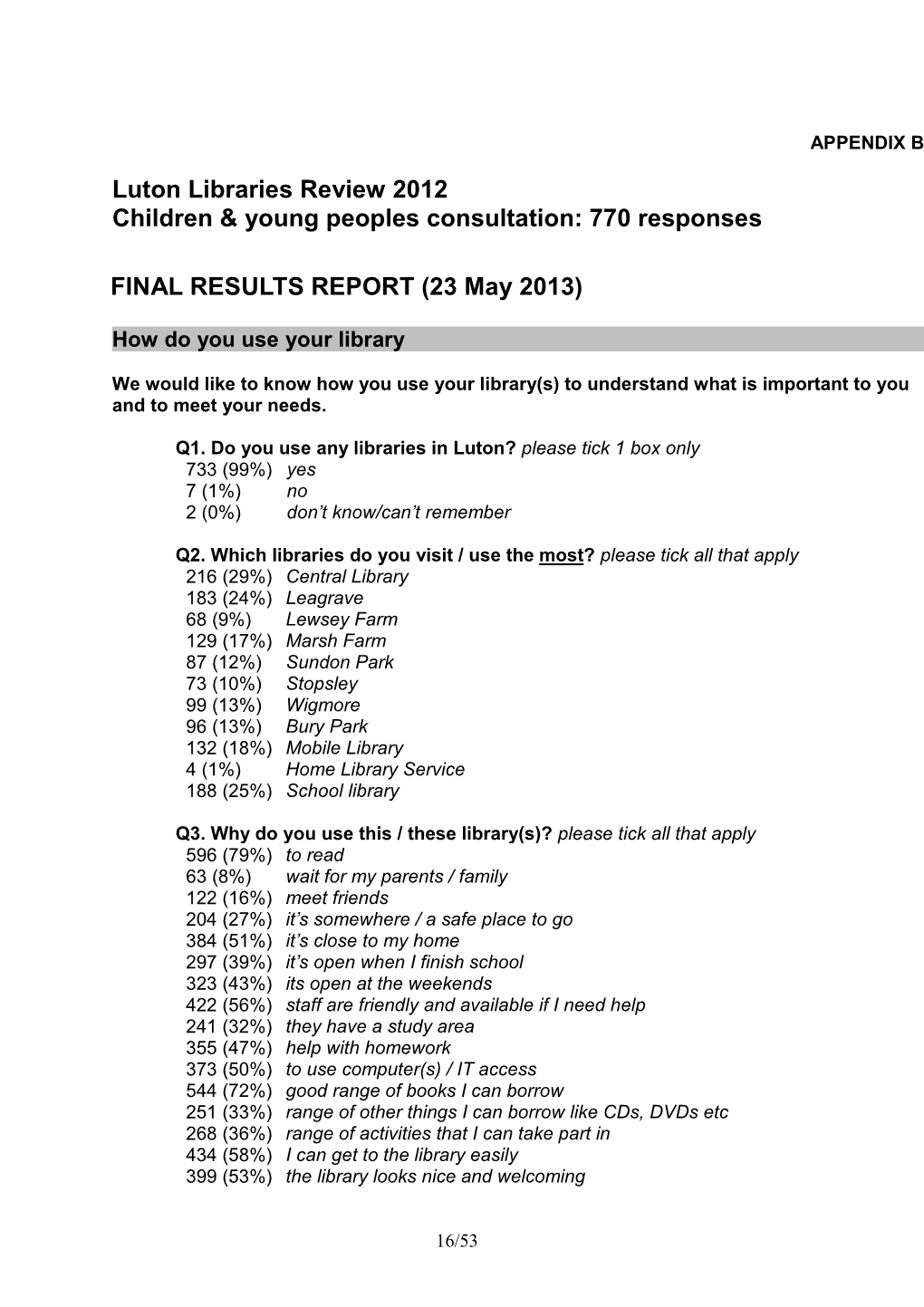 Luton Libraries Review 2012 Children & Young Peoples Consultation: 770