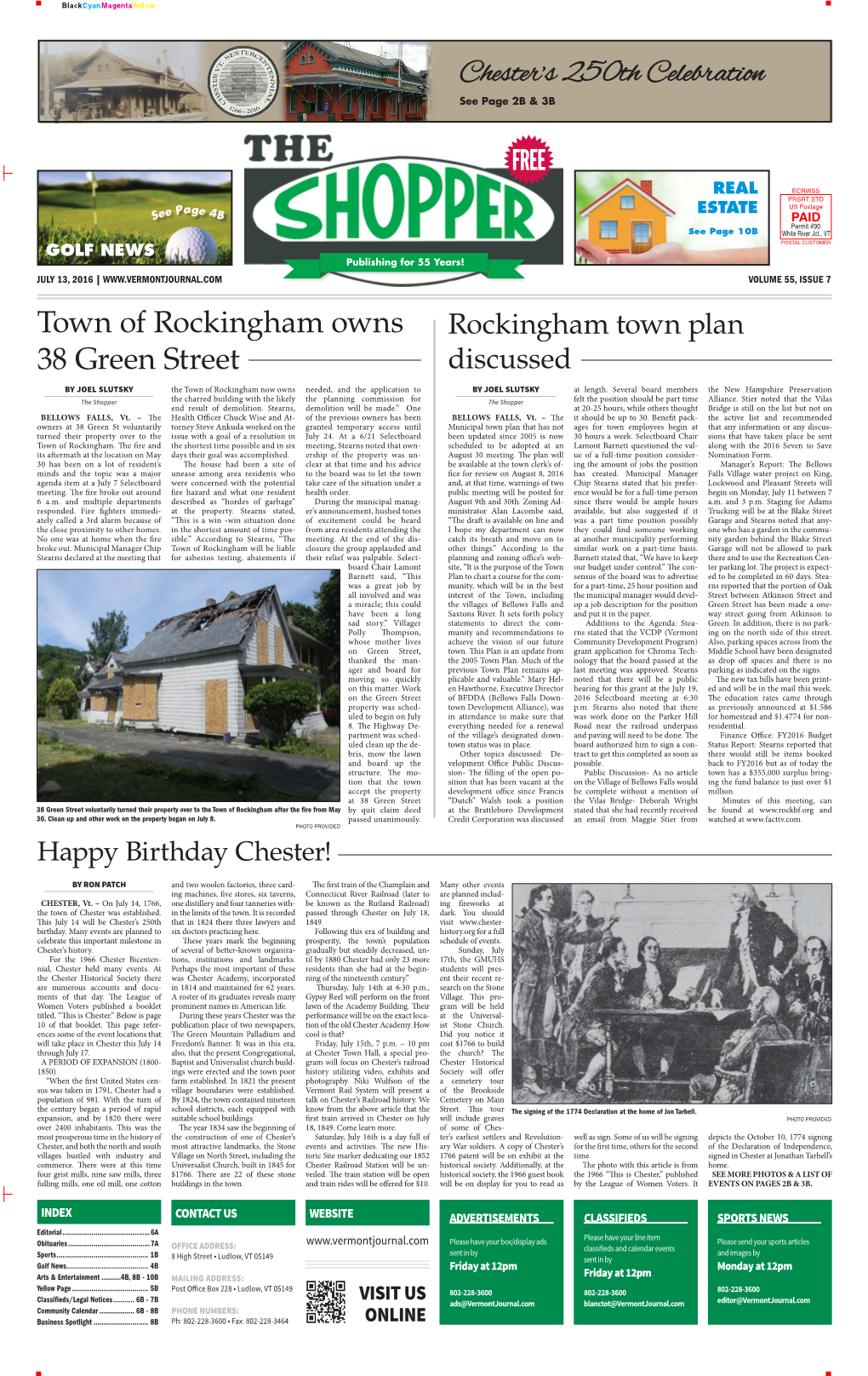 Chester's 250Th Celebration Town of Rockingham Owns 38 Green Street