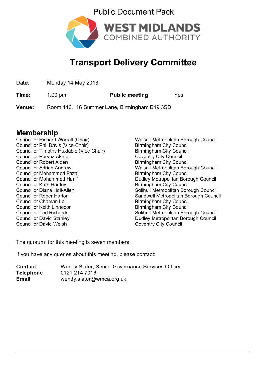 (Public Pack)Agenda Document for Transport Delivery Committee, 14