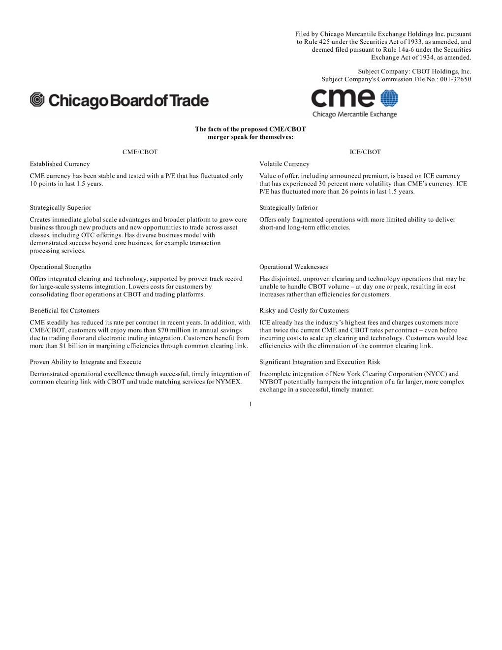 Filed by Chicago Mercantile Exchange Holdings Inc. Pursuant To