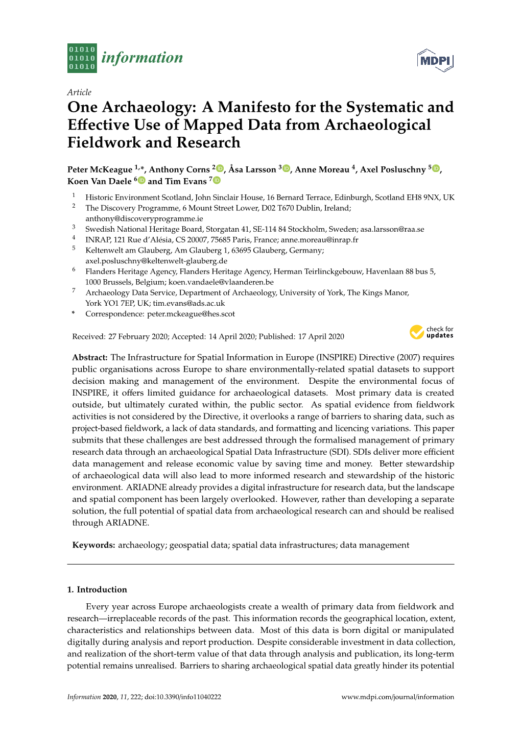 One Archaeology: a Manifesto for the Systematic and Eﬀective Use of Mapped Data from Archaeological Fieldwork and Research