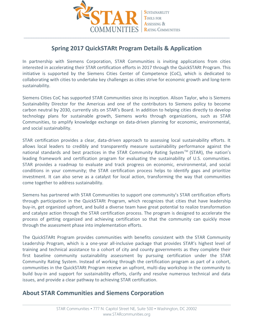 Spring 2017 Quickstart Program Details & Application