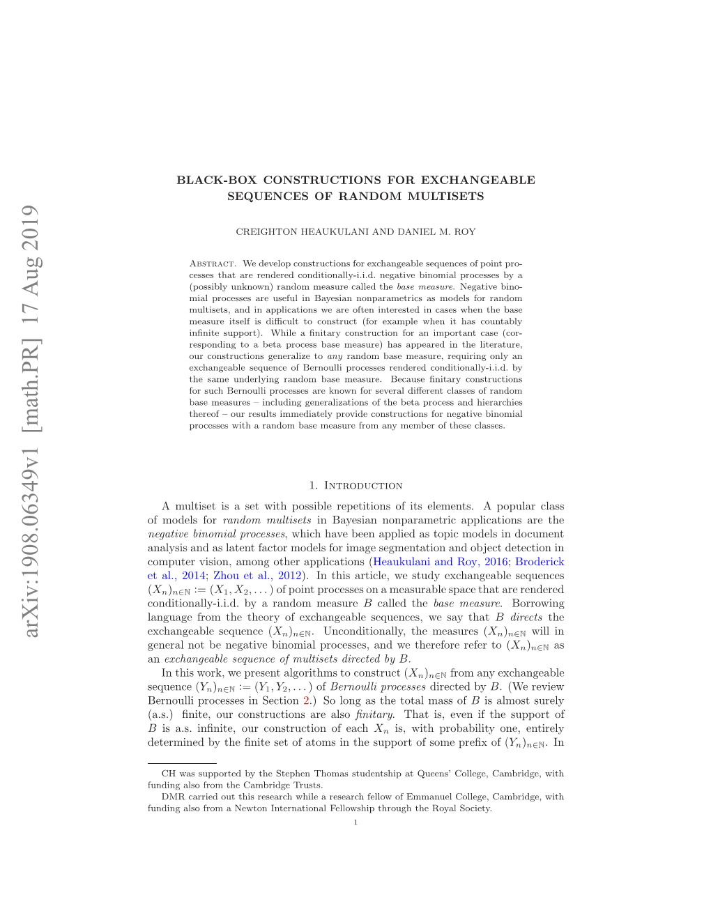 Black-Box Constructions for Exchangeable Sequences Of