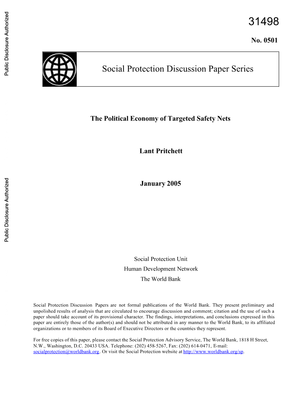 A Lecture on the Political Economy of Targeted Safety Nets