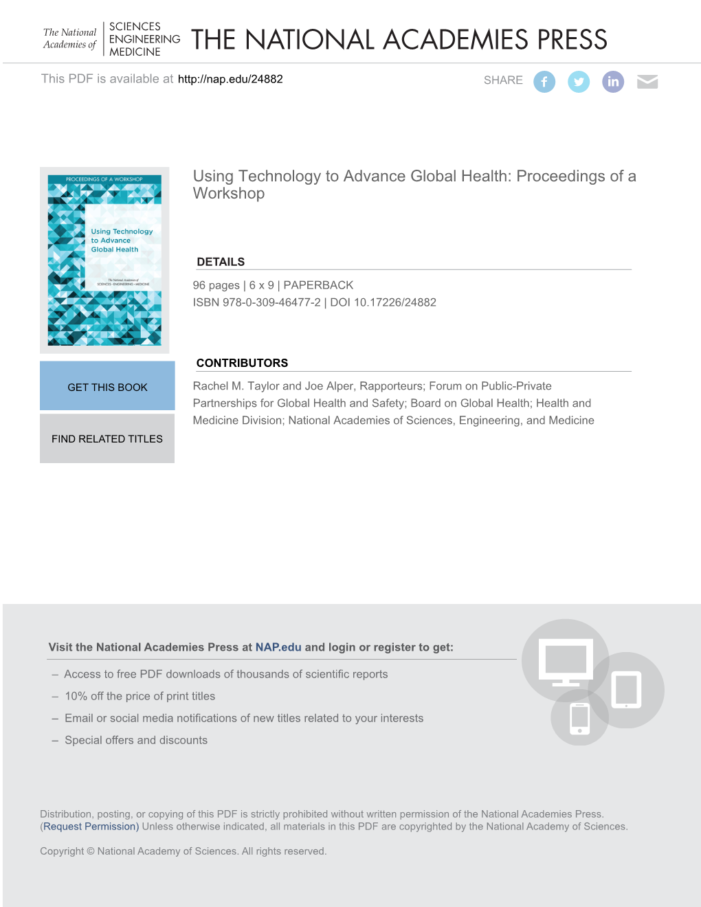 Using Technology to Advance Global Health: Proceedings of a Workshop