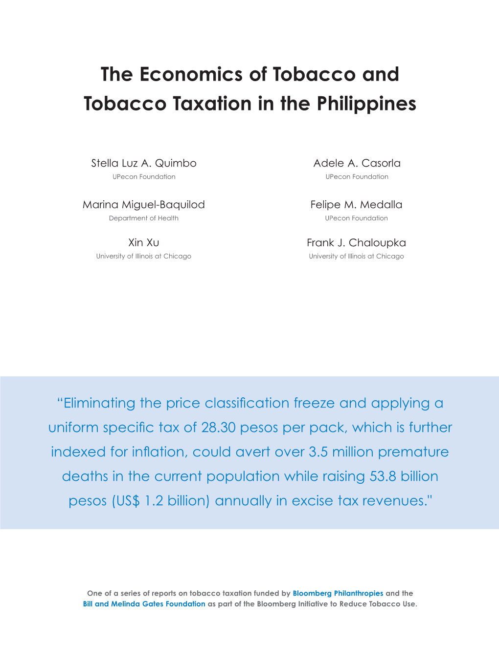 The Economics of Tobacco and Tobacco Taxation in the Philippines