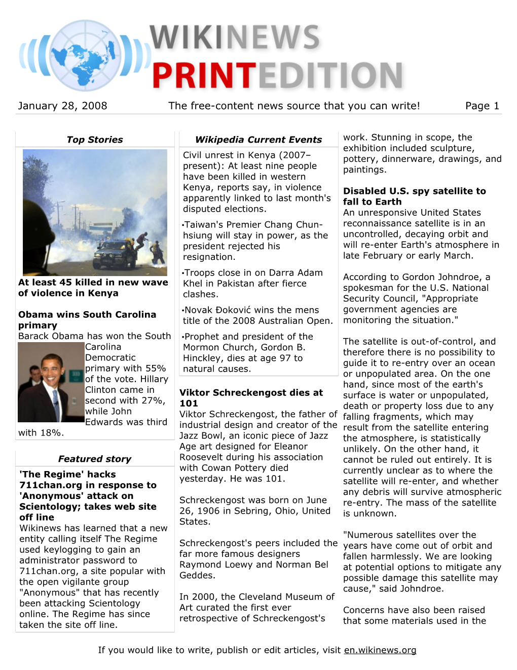 January 28, 2008 the Free-Content News Source That You Can Write! Page 1