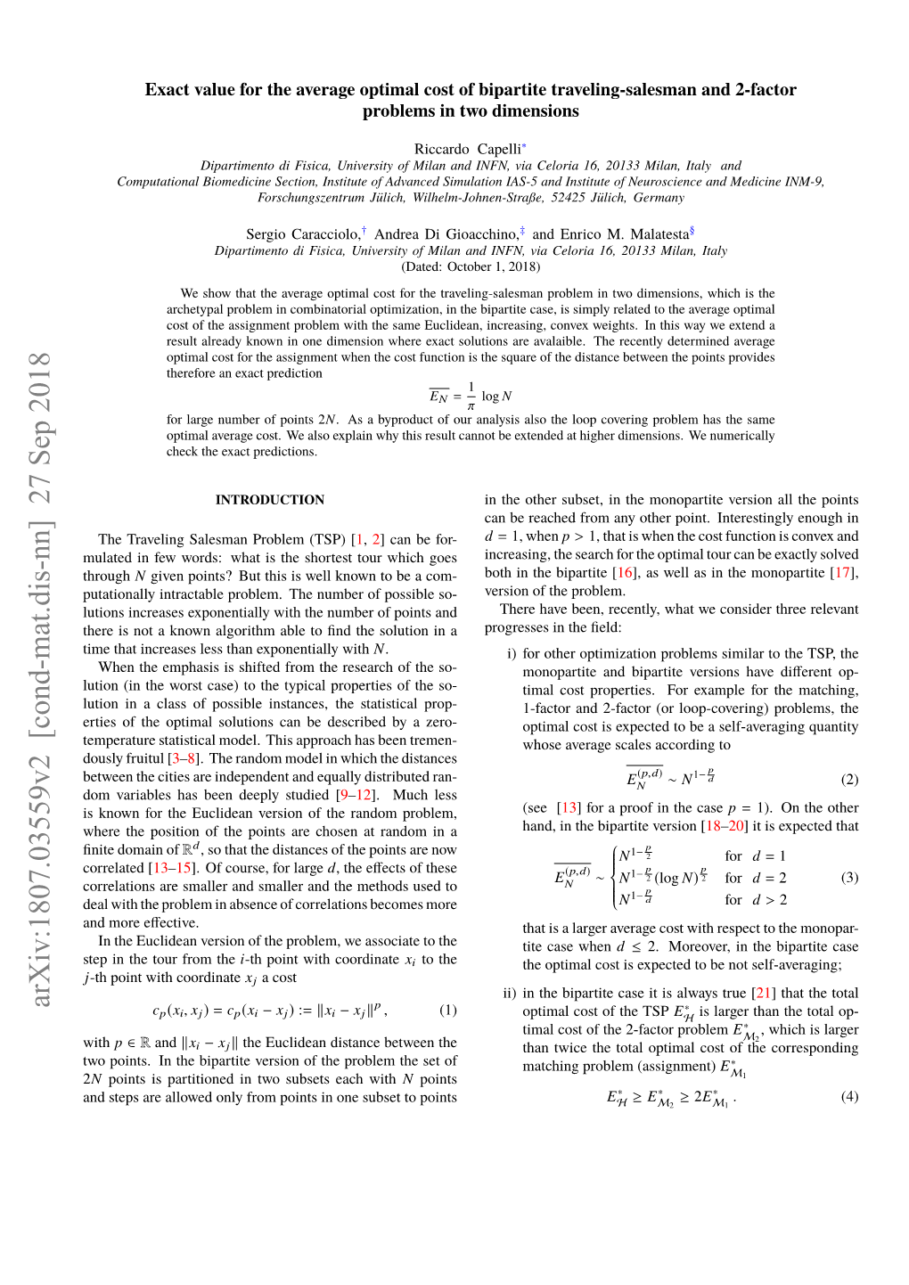 Exact Bound for a TSP Cost in Two Dimensions