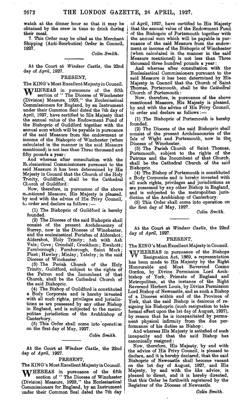 The London Gazette, 26 April, 1927
