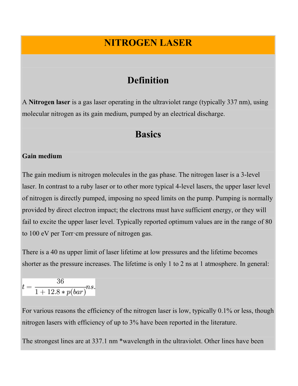 NITROGEN LASER Definition Basics