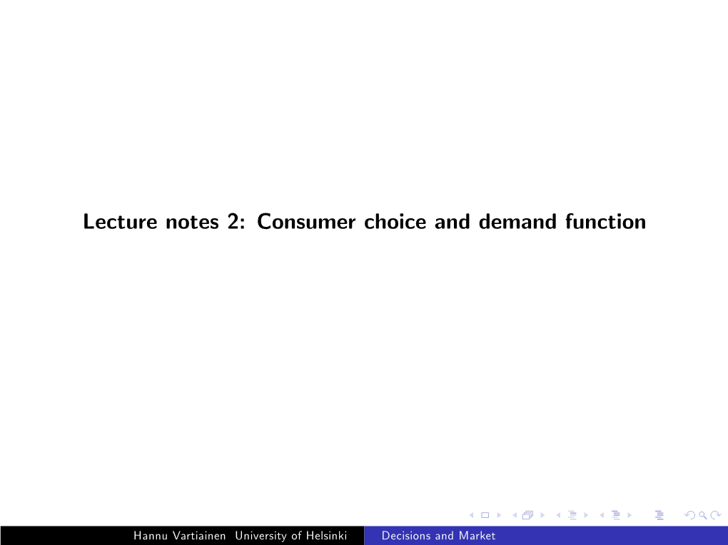 Consumer Choice and Demand Function