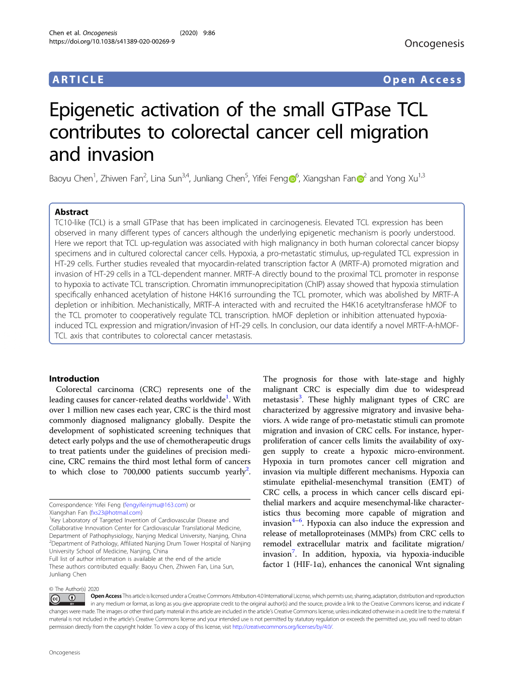 Epigenetic Activation of the Small Gtpase TCL Contributes to Colorectal Cancer Cell Migration and Invasion