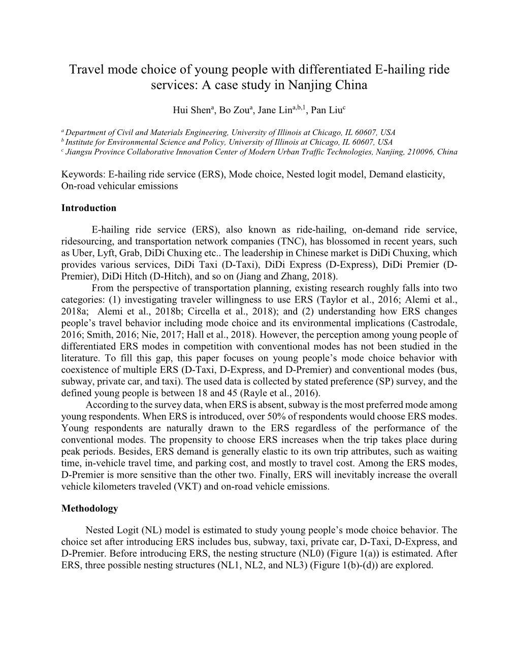 Travel Mode Choice of Young People with Differentiated E-Hailing Ride Services: a Case Study in Nanjing China