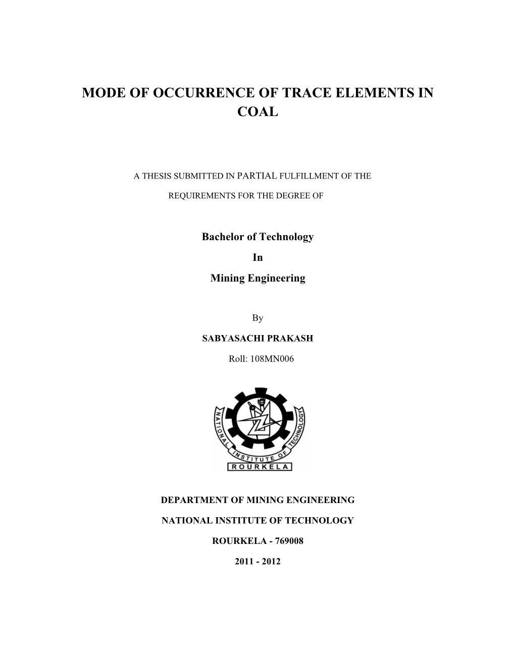 Mode of Occurrence of Trace Elements in Coal