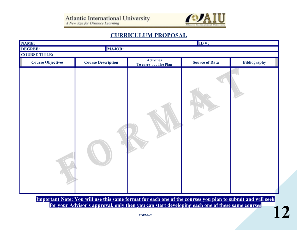 Curriculum Proposal s1