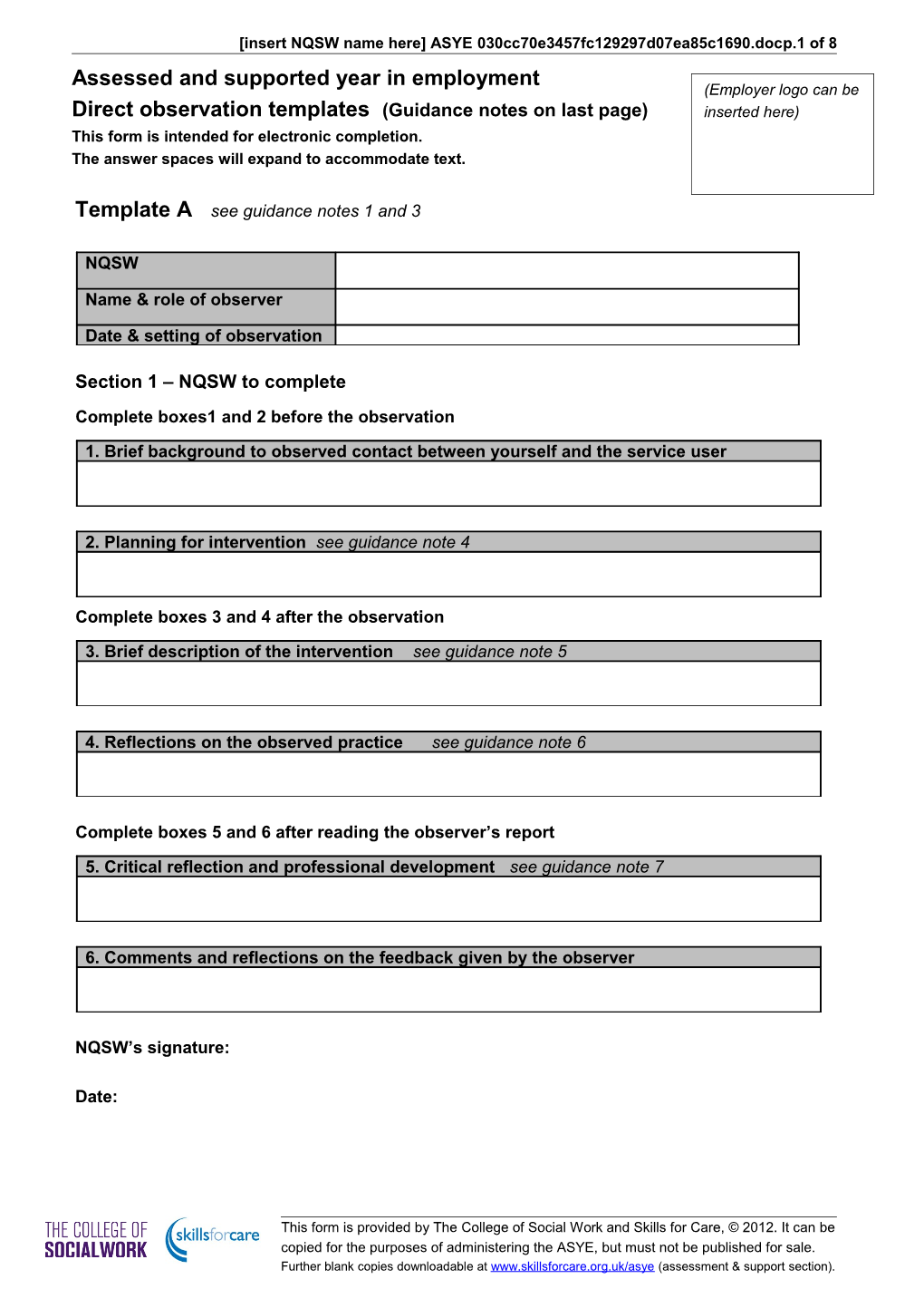 Direct Observation Template