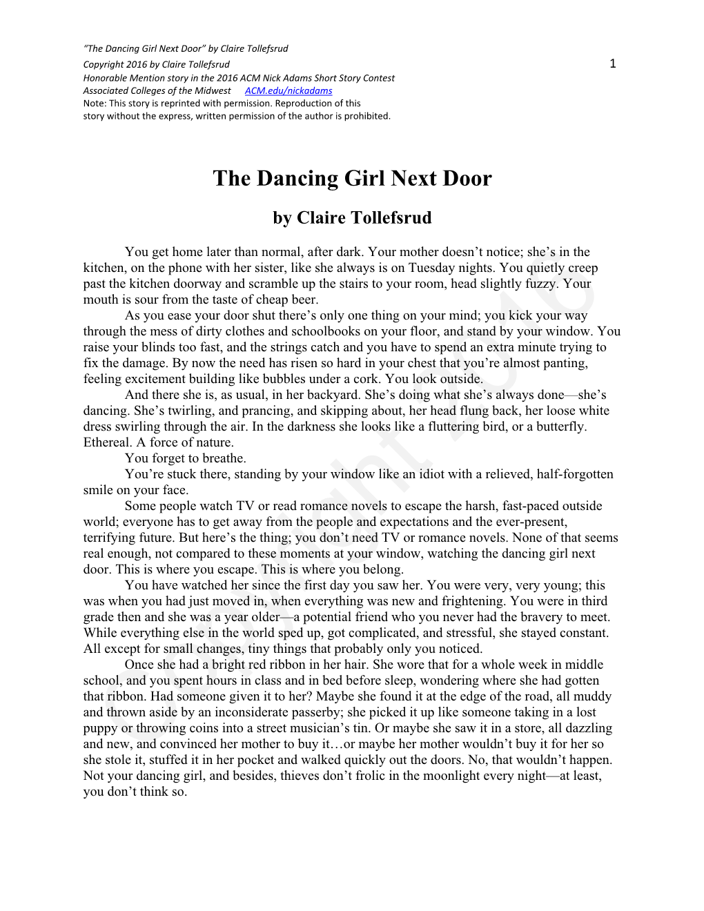 The Dancing Girl Next Door