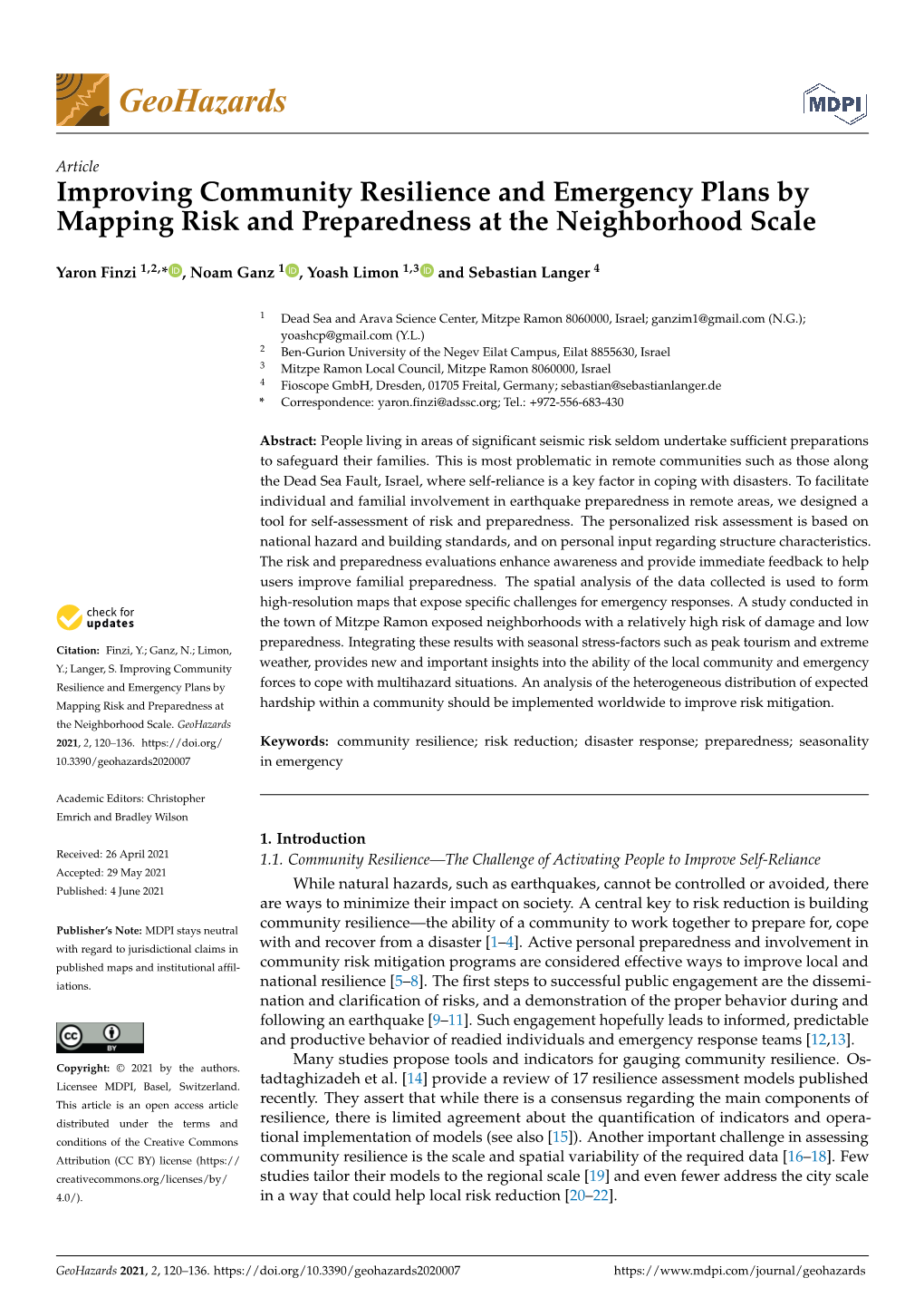 Improving Community Resilience and Emergency Plans by Mapping Risk and Preparedness at the Neighborhood Scale