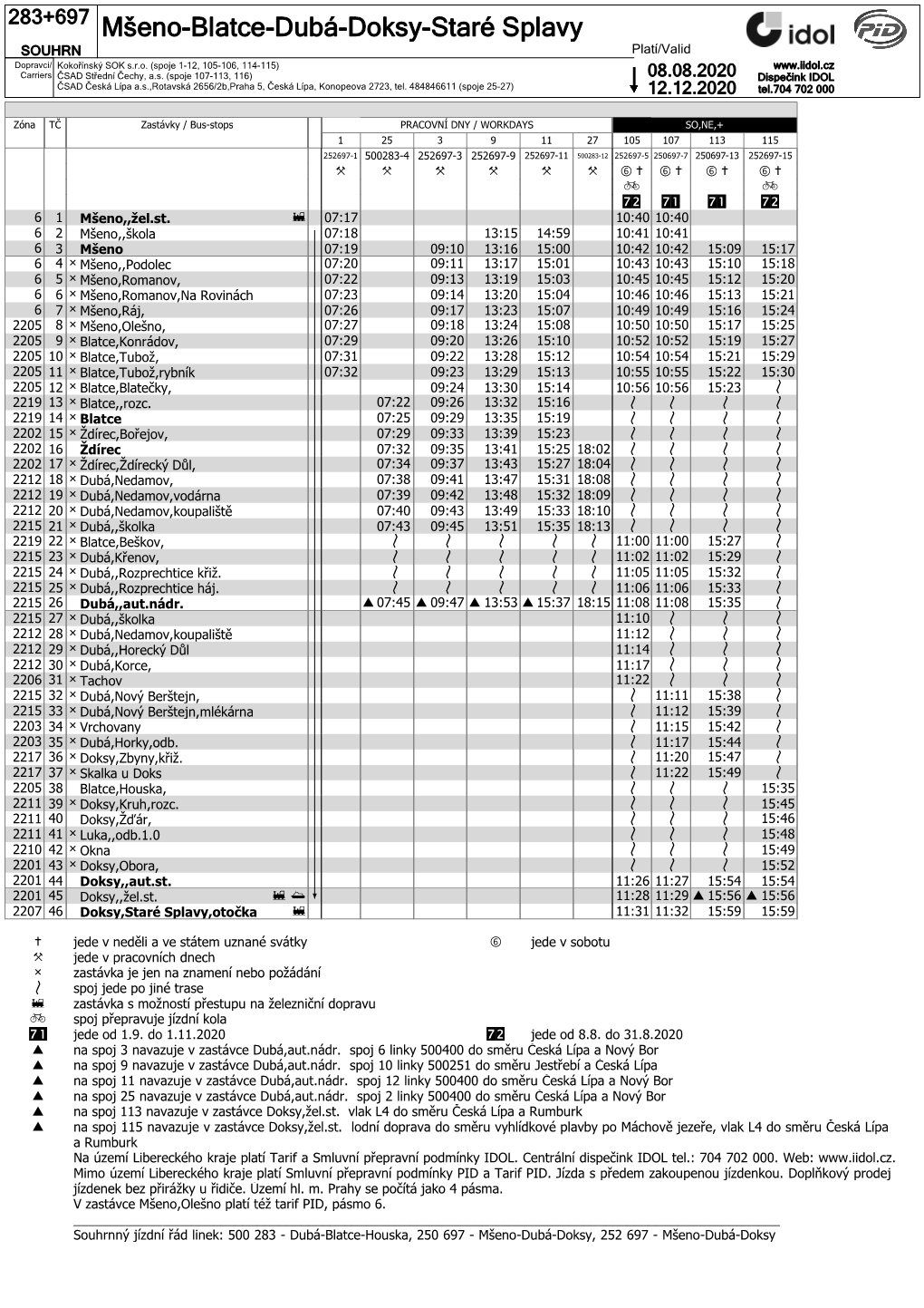 Mšeno-Blatce-Dubá-Doksy-Staré Splavy SOUHRN Platí/Valid Dopravci/ Kokořínský SOK S.R.O