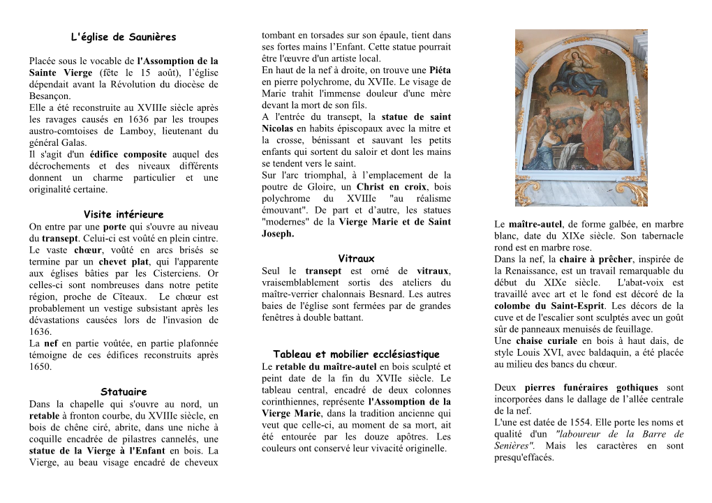 L'église De Saunières Placée Sous Le Vocable De L'assomption De La