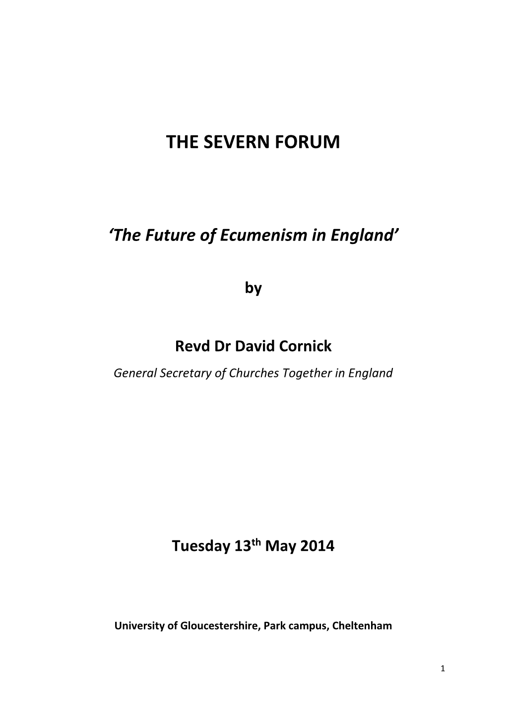 The Future of Ecumenism in England’