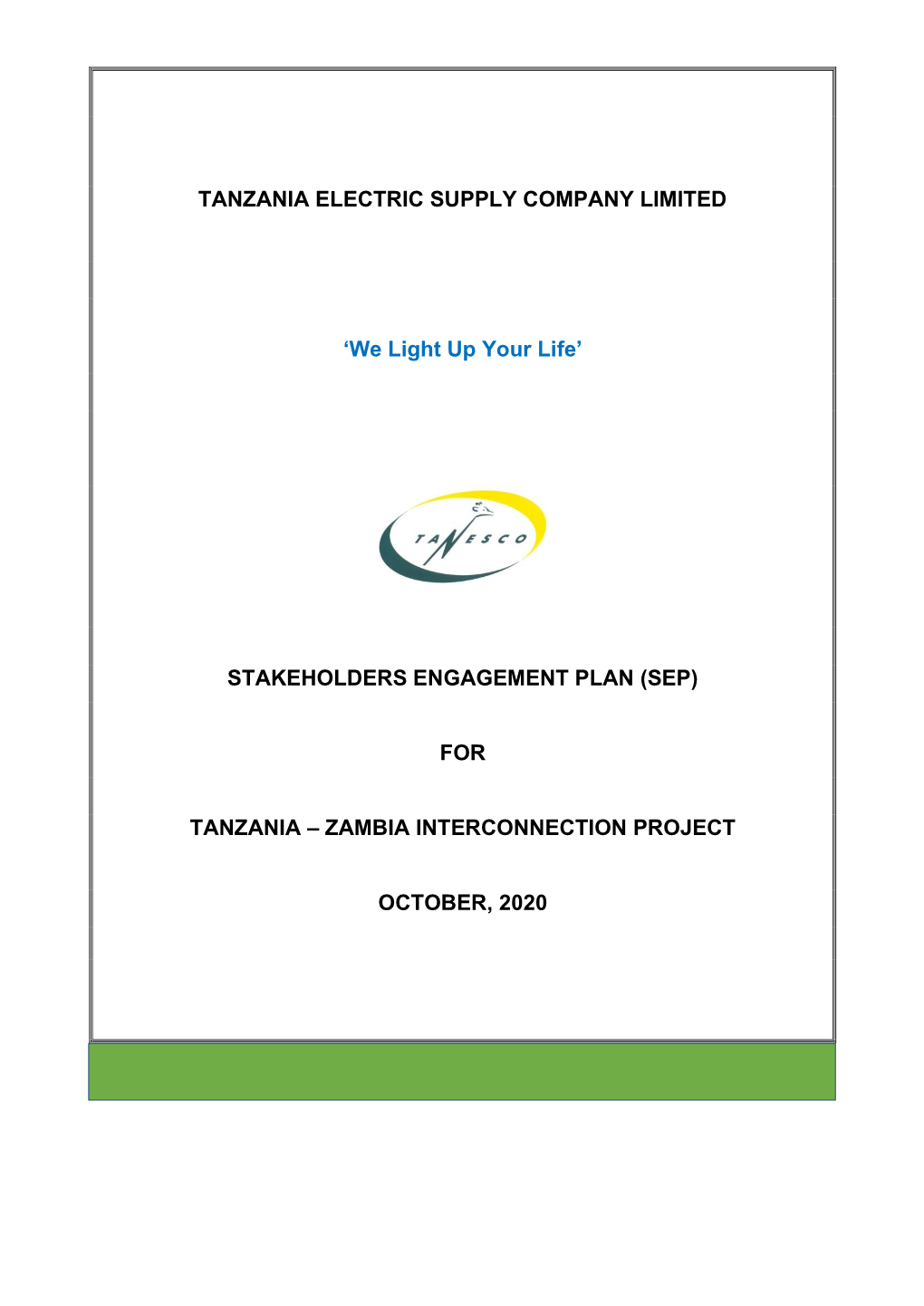 Stakeholders Engagement Plan (Sep) for Tanzania