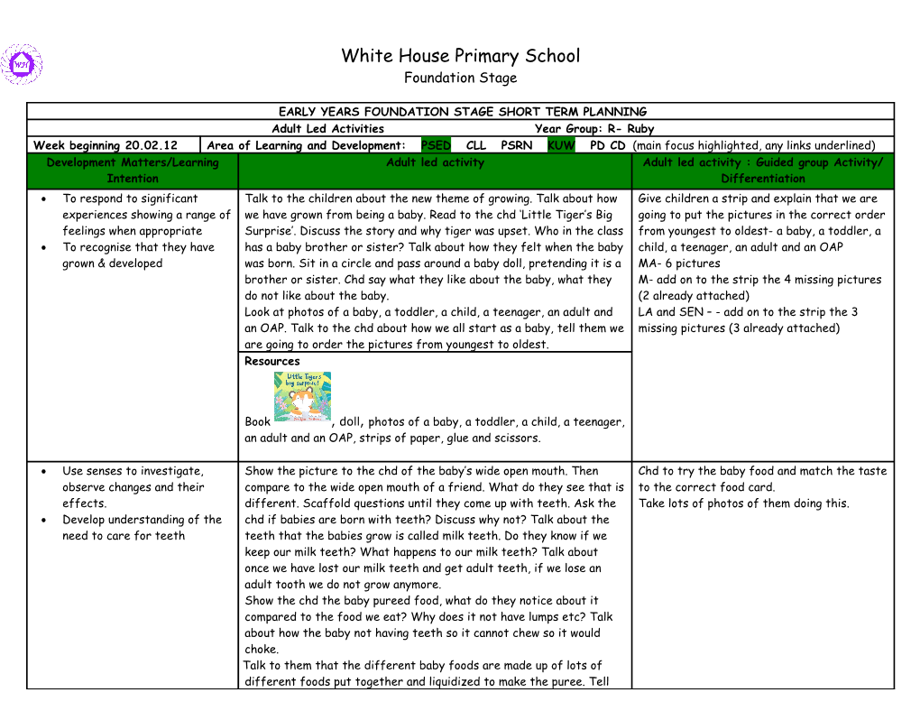 Early Years Foundation Stage Short Term Planning s1