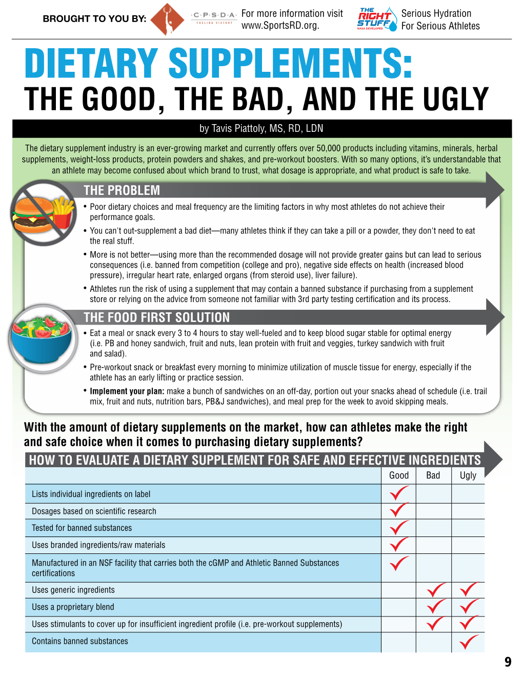 DIETARY SUPPLEMENTS: the GOOD, the BAD, and the UGLY by Tavis Piattoly, MS, RD, LDN