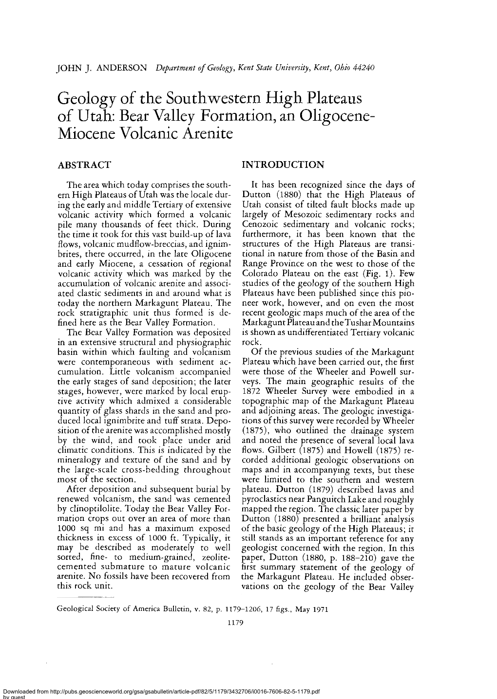 Bear Valley Formation, an Oligocene- Miocene Volcanic Arenite