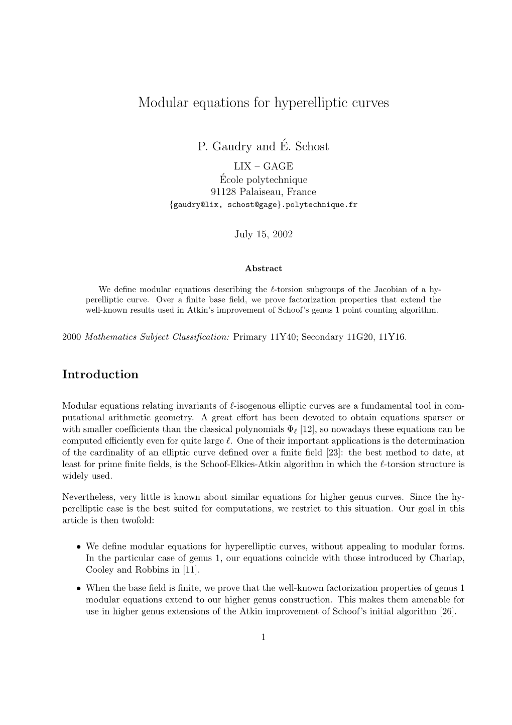 Modular Equations for Hyperelliptic Curves