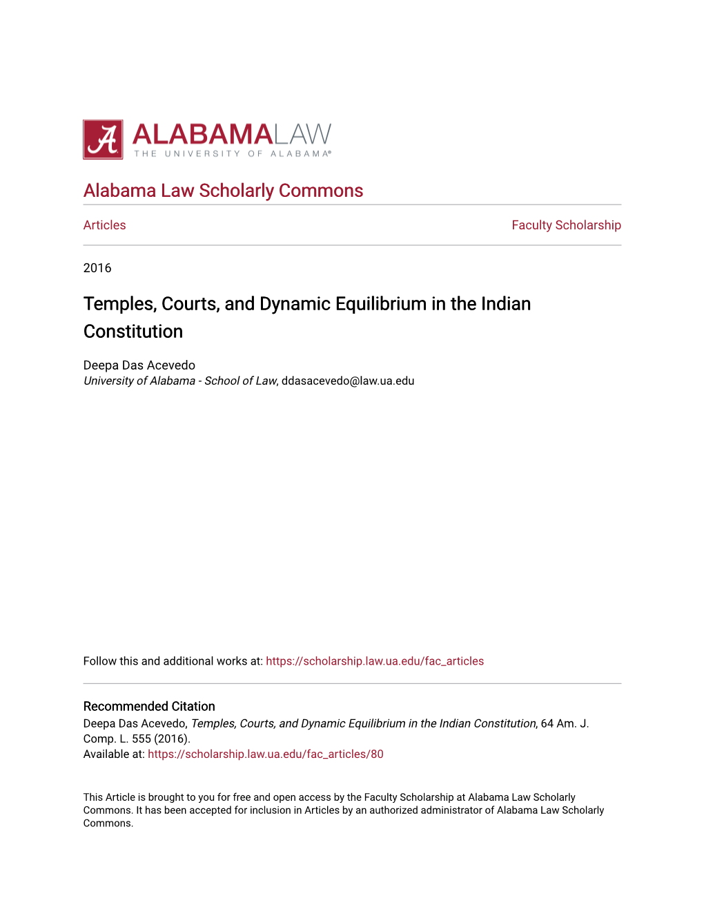 Temples, Courts, and Dynamic Equilibrium in the Indian Constitution