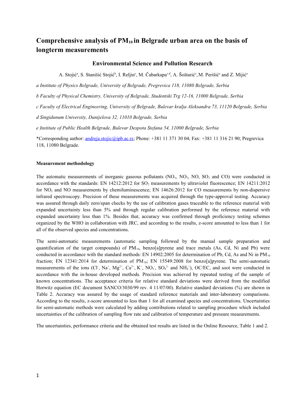 Comprehensive Analysis of PM10 in Belgrade Urban Area on the Basis of Longterm Measurements