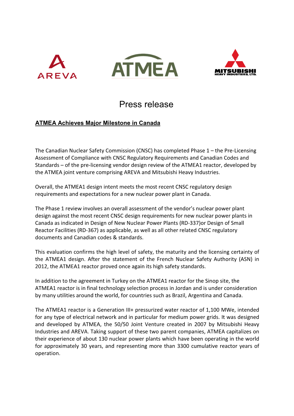 ATMEA Achieves Major Milestone in Canada