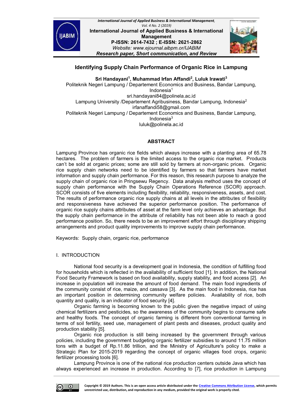 Identifying Supply Chain Performance of Organic Rice in Lampung