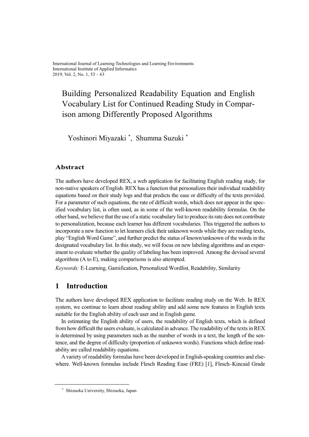 Building Personalized Readability Equation and English Vocabulary List for Continued Reading Study in Compar- Ison Among Differently Proposed Algorithms