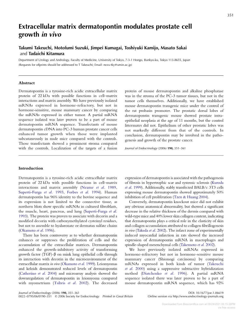 Extracellular Matrix Dermatopontin Modulates Prostate Cell Growth in Vivo