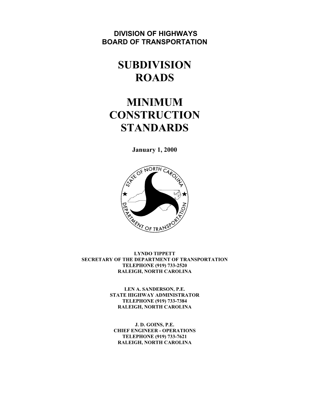 Subdivision Roads Minimum Construction Standards