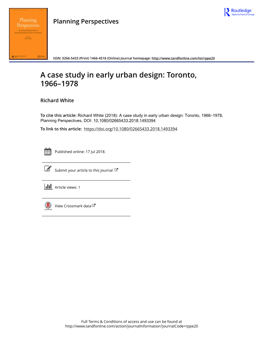 A Case Study in Early Urban Design: Toronto, 1966–1978