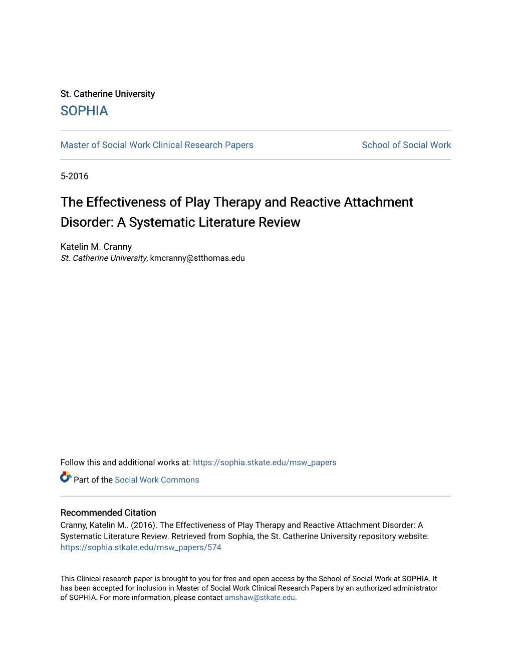 The Effectiveness of Play Therapy and Reactive Attachment Disorder: a Systematic Literature Review