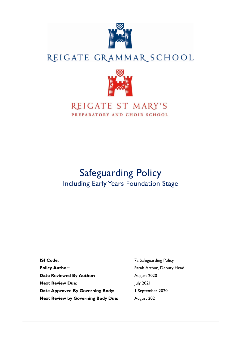 Safeguarding Policy Including Early Years Foundation Stage