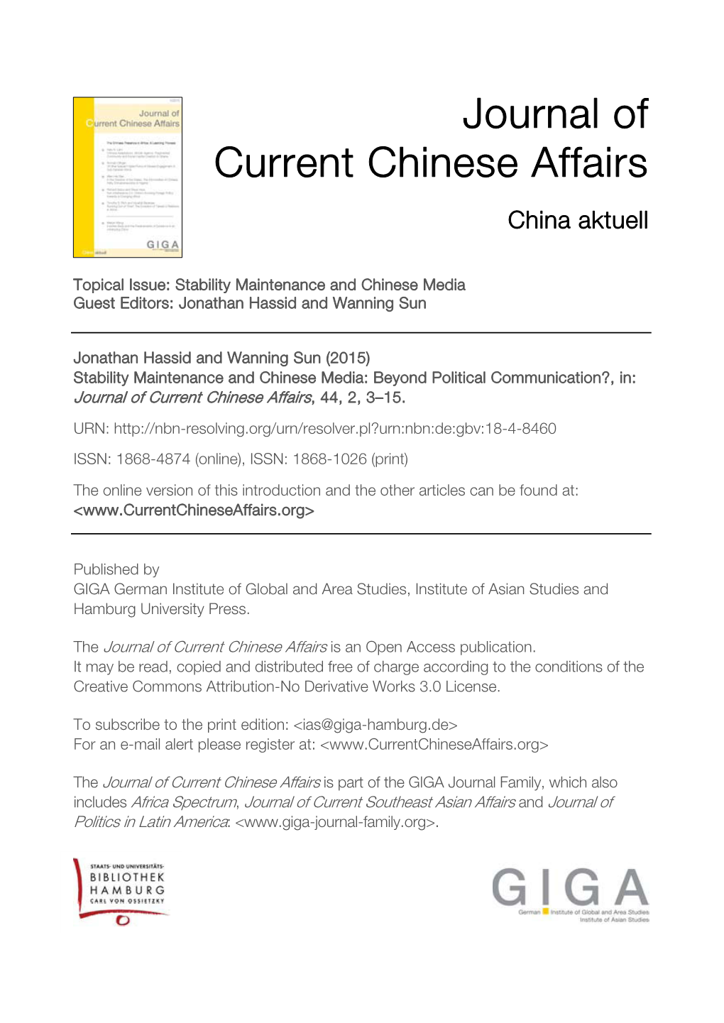 Journal of Current Chinese Affairs Vol 44, No 2